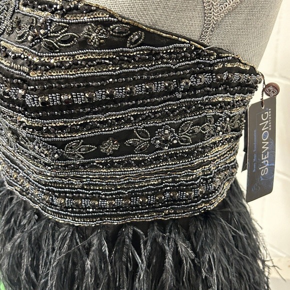 Sue Wong Nocturne Strapless Black Beaded Ostrich Feather Cocktail Dress Size 8 - Picture 4 of 16